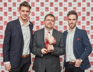 BREAD Creative Director David Stretton-Dwones with BHF Fundraising Manager Karl Coppack and twin Jonathan